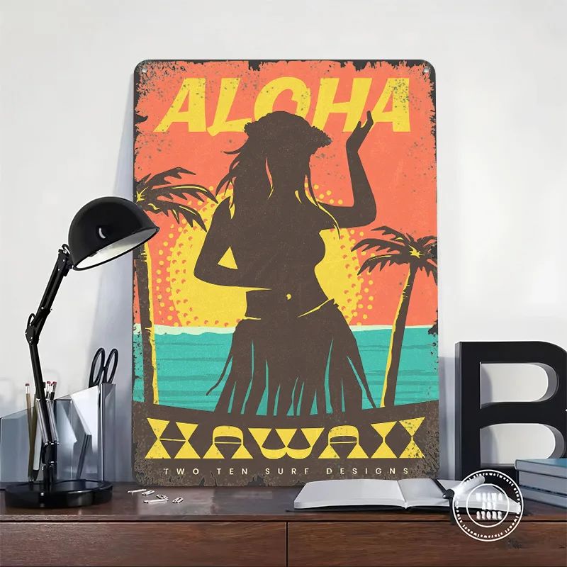 Aloha Hulu Luau Hawaii Personalized 3D Textured Metal Poster Wall Art Tinplate Sign for Room Decorating Interior Home Decoration