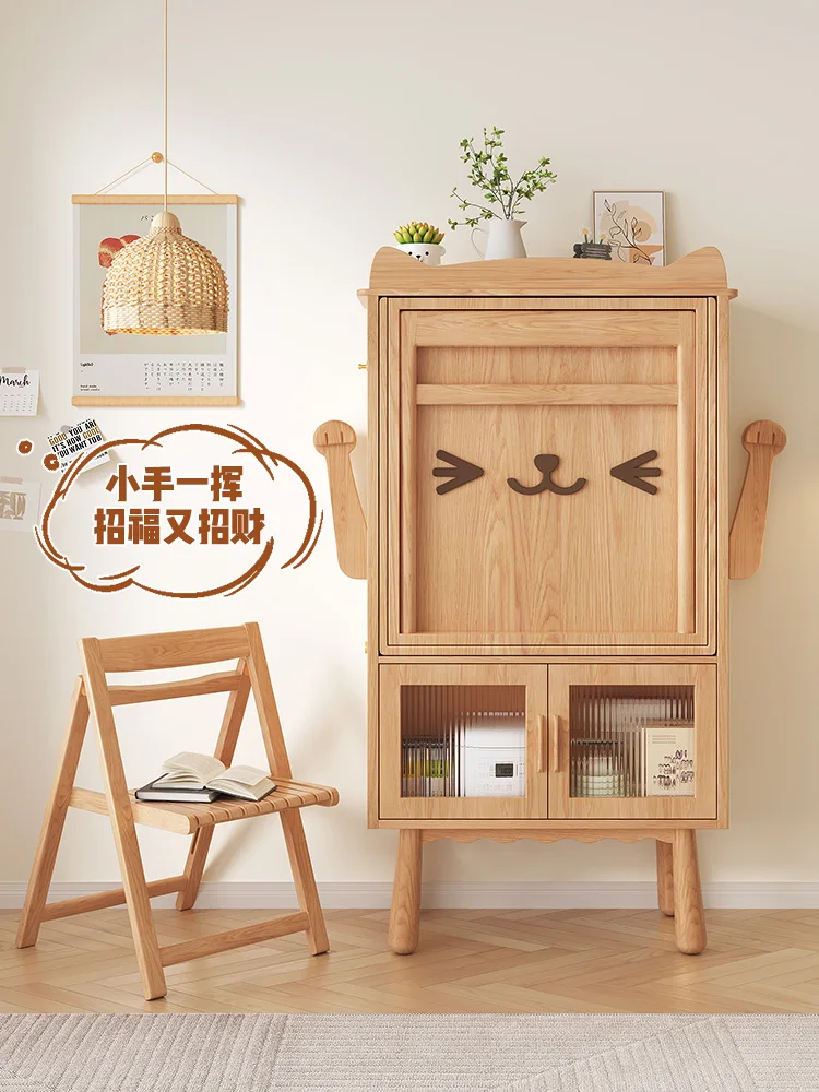 New Small Apartment Solid Wood Retractable Folding Dining Table Sideboard Cabinet Integrated Lucky Cat Dining Table