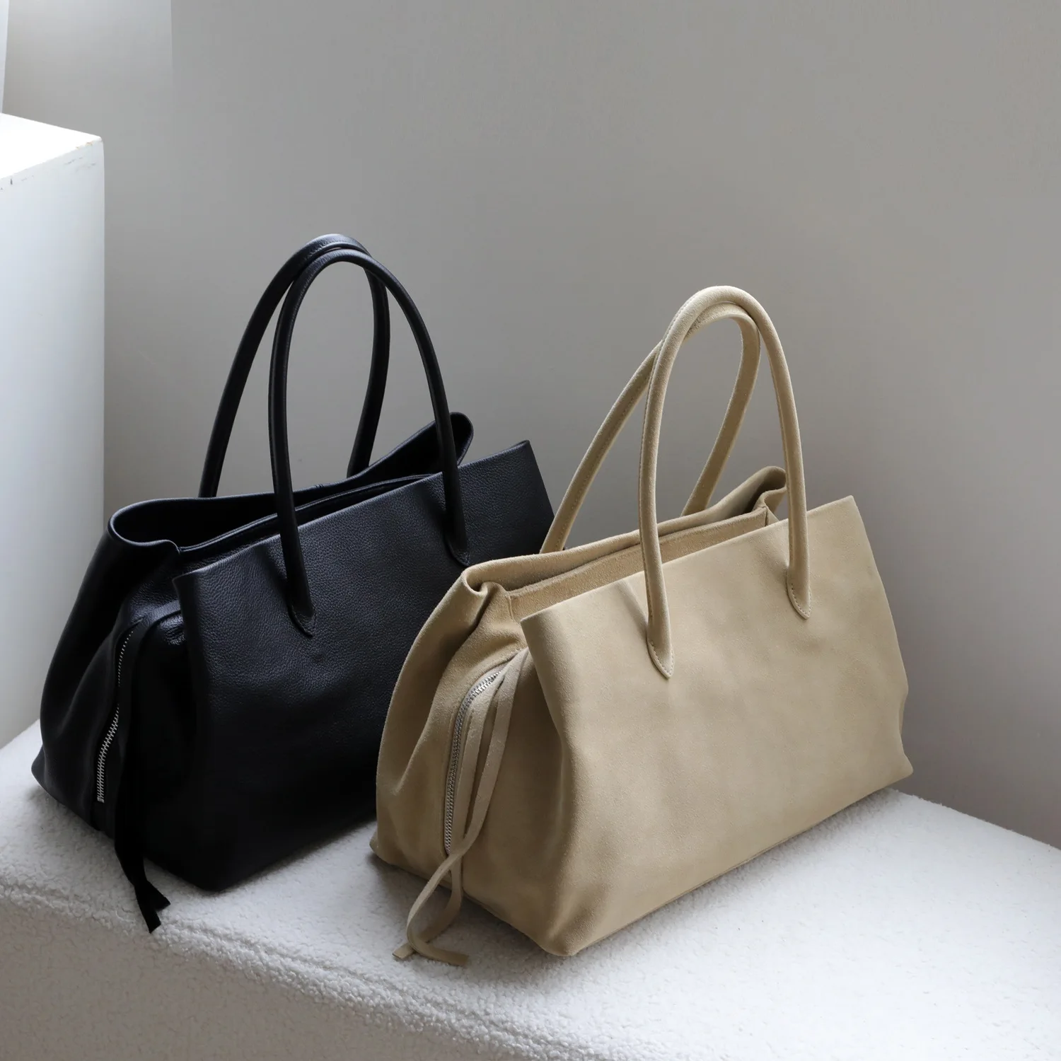 FIRMRANCH 2026 Vintage Simple Large Capacity Commuting Lady's Genuine Leather Handbag Matte Cowhide Purse Multi-Layer Design