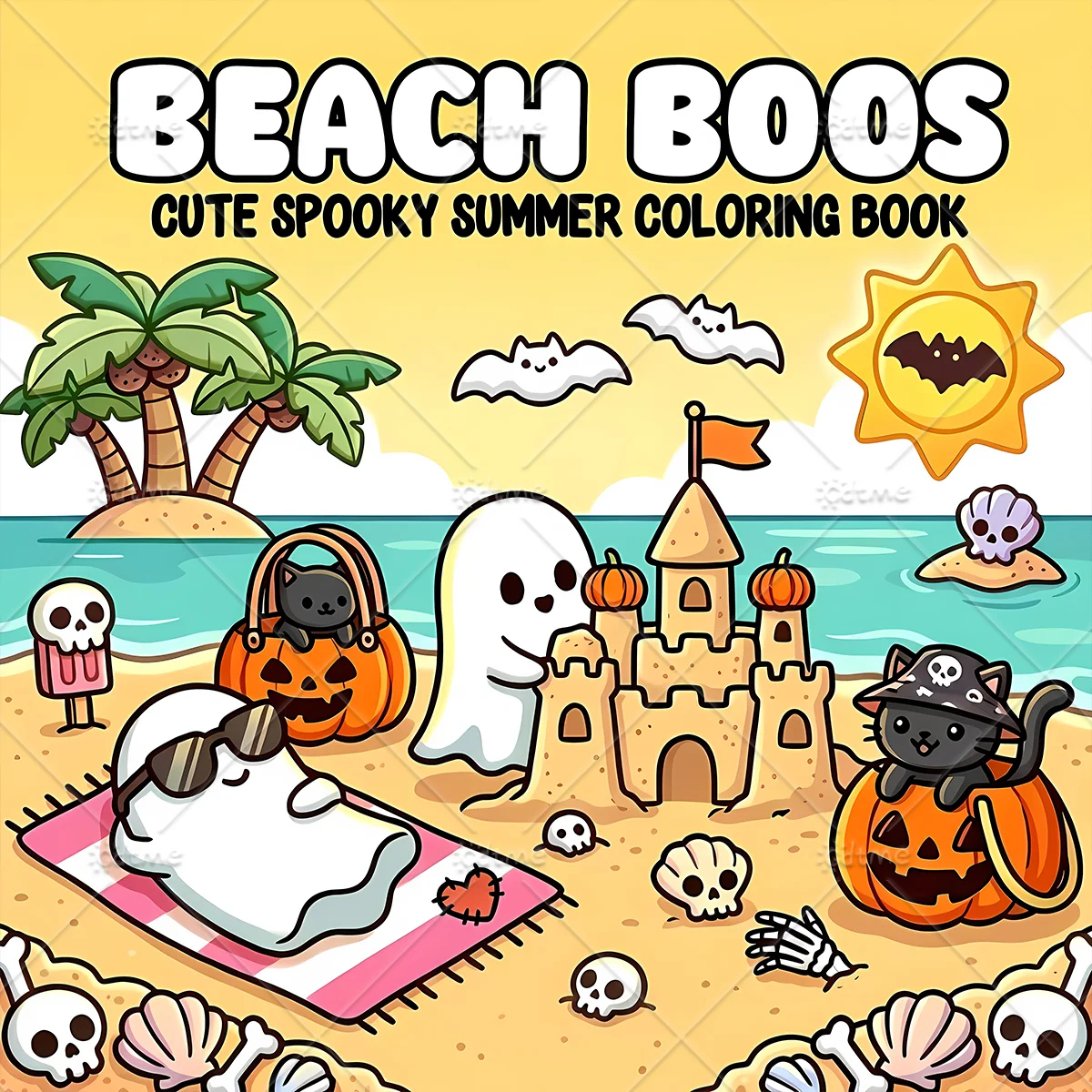 Beach Boos Adult Coloring Book Large Print Cute Spooky Summer Ghost Skull Scenes Stress Relief Relaxing Art Therapy Drawing Book