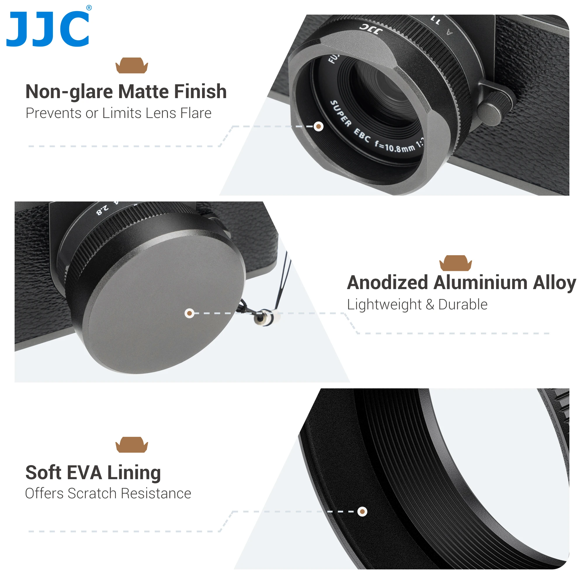 JJC Lens Shade with Lens Cap for Fujifilm X Half Camera Accessories Aluminum Alloy Metal Lens Hood with Lens Cover Dustproof