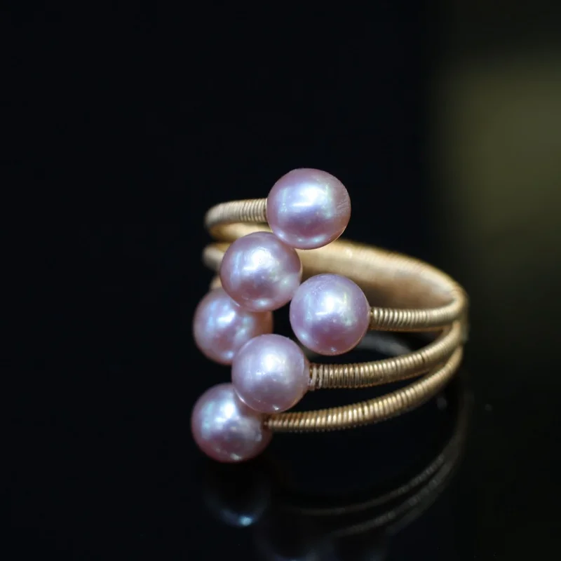 

SGARIT Handmade Purple Freshwater Pearl 14K Gold Plated Finger Ring Opening Design Ring for Women SR10