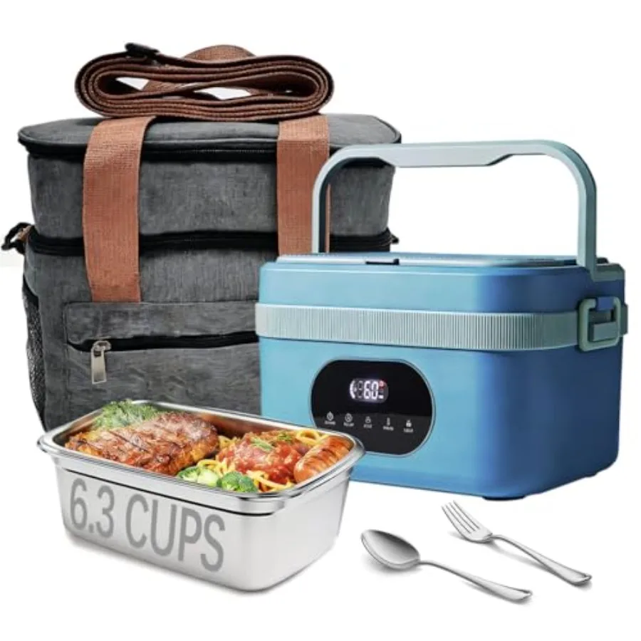 

Heatable Lunchbox for Office Car Work Travel, Stainless Steel, Black, 6.3 cups capacity with 6 temp settings 8-hour timer
