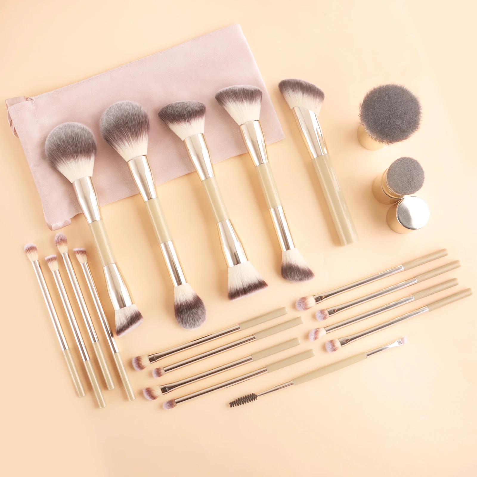 20Pcs Makeup Brush Set with Drawstring Bag, Powder Blush Contour Eye Brow Brushes, Fluffy Soft Hair for All Makeup Looks