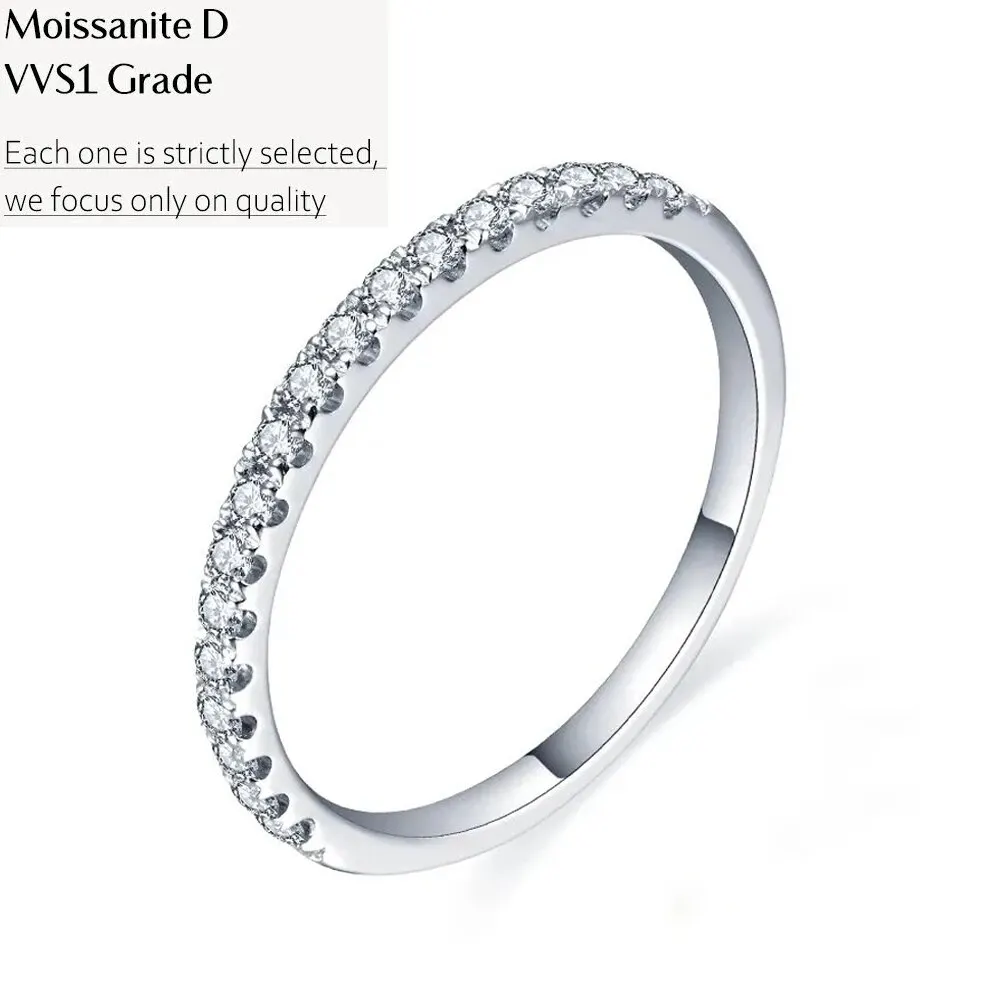 925 Sterling Silver White Gold Round Excellent Cut D Color Moissanite Ring for Girls Cocktail Jewelry