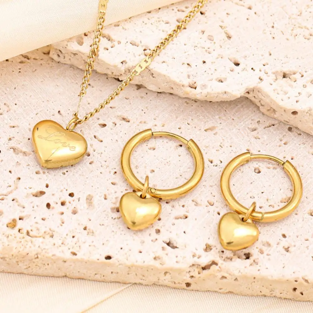

Heart Jewelry Set Golden Heart Necklace Hoop Earrings Set Birthday Anniversary Wedding Gifts Women Jewelry Set
