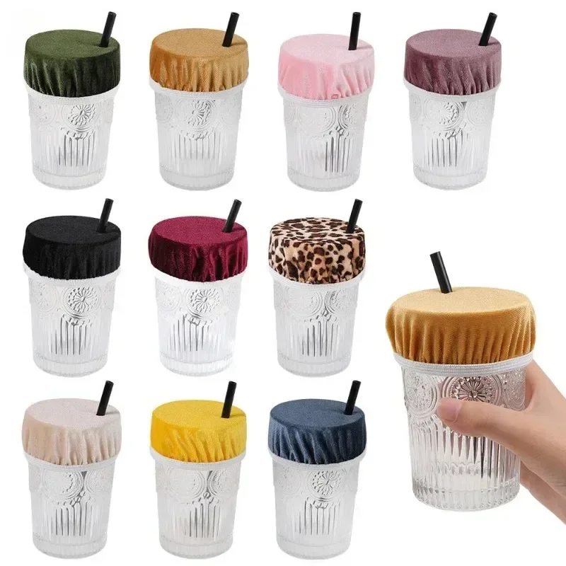 Universal Drink Cover Scrunchie Drink Protector for Women with Straw Hole Washable Elastic Cup Cover Lid Bottle Supply