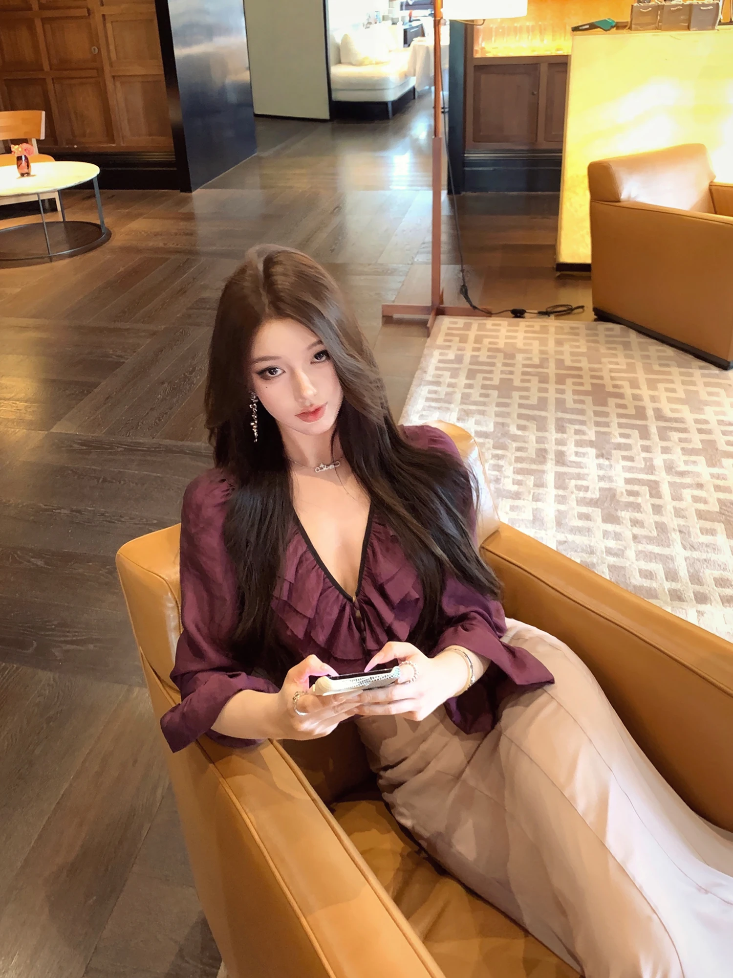 

Ele V-Ne Midi Sve irt Chiffon Wrap Skirt Two-Piece Set JAYKY YANG Chle ow Floor Hemline Chiffon Bodycon Skirt