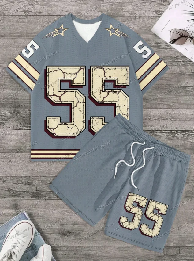 Ensemble T-Shirt et Short à manches courtes pour hommes et femmes, imprimé lettre NO.23, col en v dégradé, ensemble T-shirt et Short pour femmes