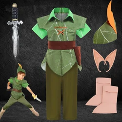 2024 Halloween Party Children Peter Pan Cosplay Costume Masquerade Boys Elf Green Clothing Set Fancy Fairy Tale Clothes for Kids