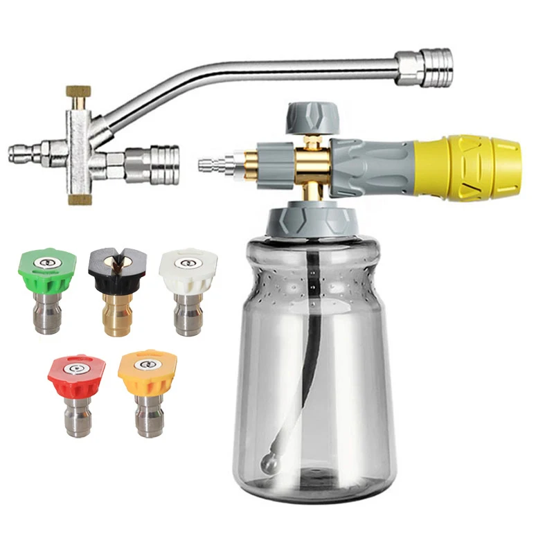 

Foam Cannon with Double Tip Attachment,Adjustable Pressure Washer Foam Blaster 5 Power Washer Sprayer Nozzles 1/4" Quick Connect