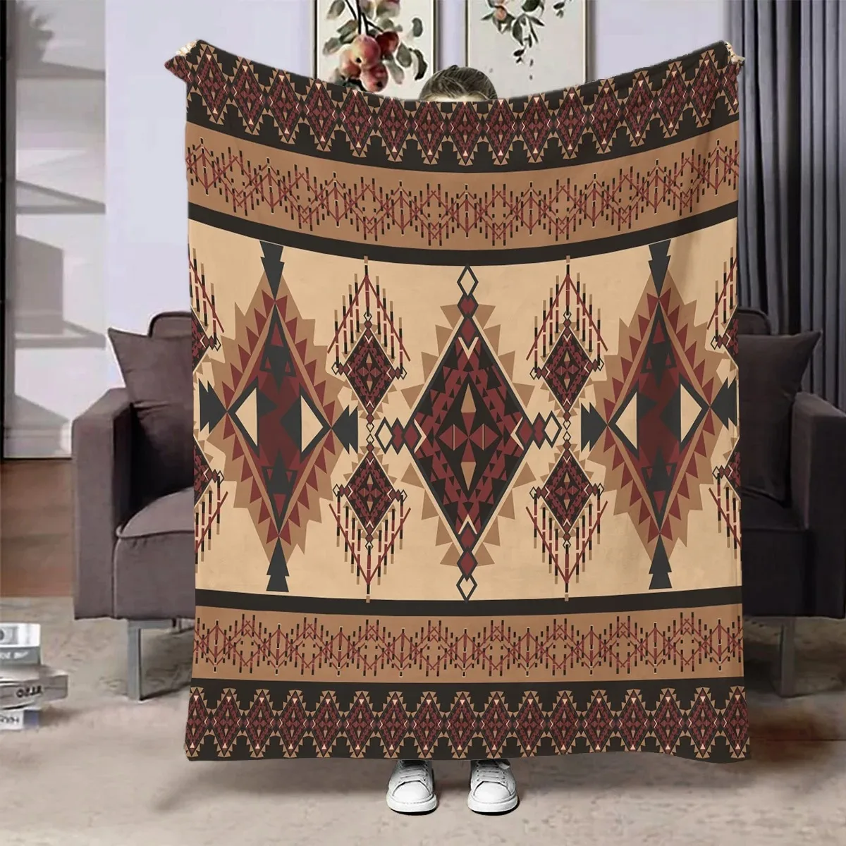 Southwestern Tribal Throw Blanket Vintage Aztec Native Geometric Pattern Couch Sofa Soft Bedding Quilt Rustic Cabin Room Decor