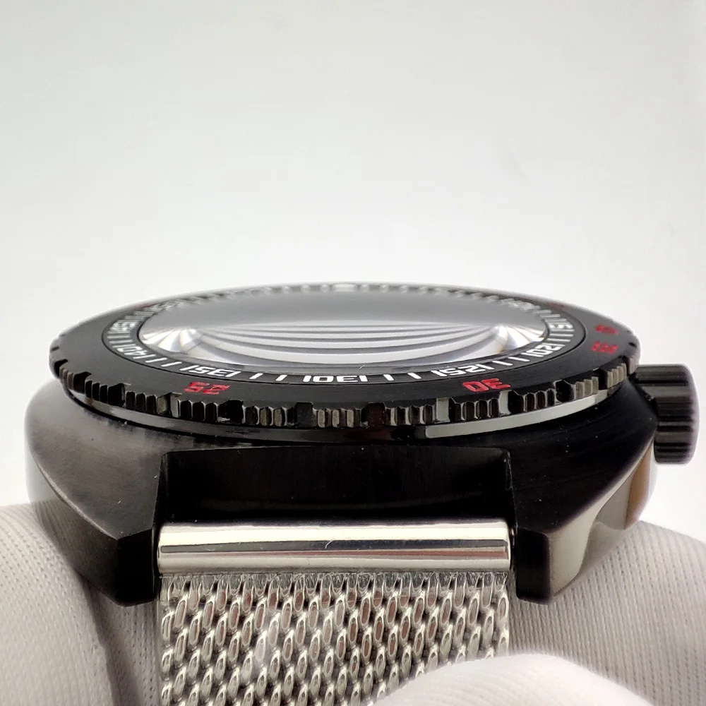 Cassa per orologio da uomo in acciaio inossidabile nero argento da 42,8 mm cassa in vetro zaffiro adatta al movimento NH35 NH36 NH34 Custodia impermeabile NH35 alla moda