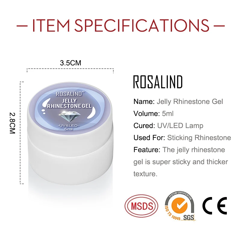 เจล ROSALIND เล็บ5Ml ไม่มีเช็ดกาวกาวเล็บออกแบบลูกปัดหลากสีทั้งหมดสำหรับศิลปะตกแต่งเล็บฐานด้านบน