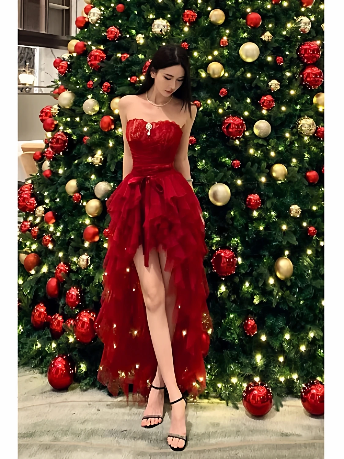 

Комплект Cisas Theme: Красное кружевное бюстье и асимметричная юбка с высокой талией из полиэстера, короткая юбка в стиле Sweet and Spicy