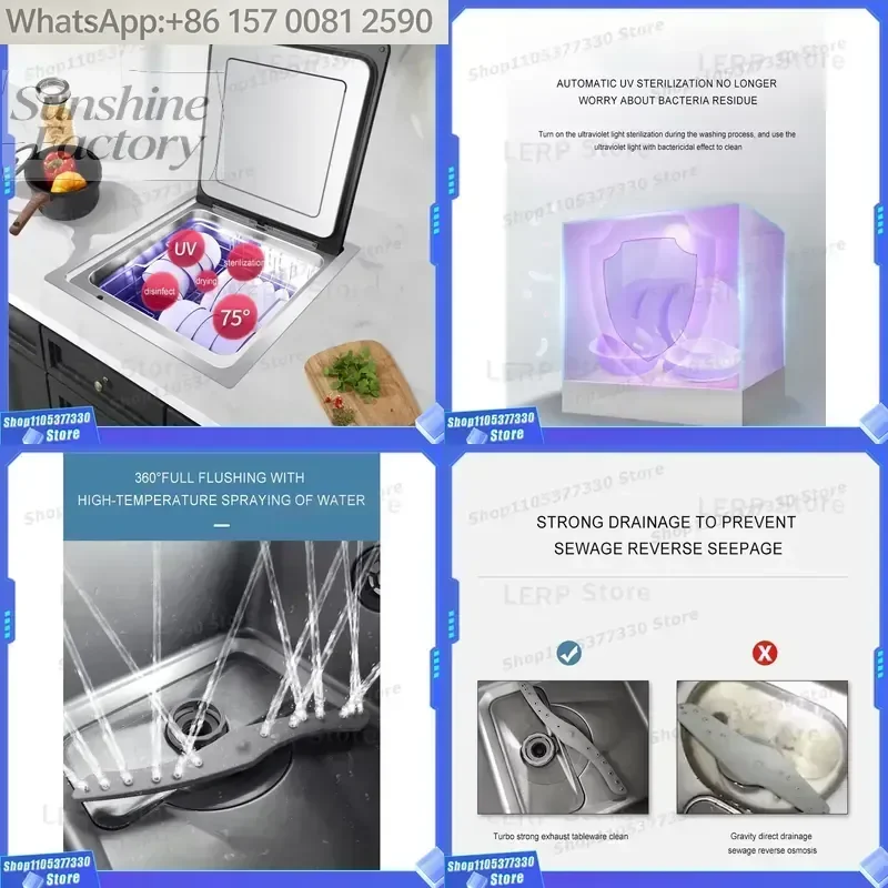 Drying and Sterilizing Sink Type Automatic Mini Dishwashers Countertop Built in Dishwasher with 6 Sets