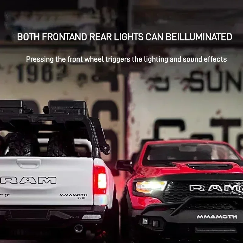 1:32 닷지 맘모스 1000 TRX 합금 픽업 트럭 모델 다이캐스트 금속 장난감 오프로드 차량 시뮬레이션 사운드 라이트 어린이 선물