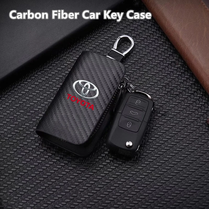 

Carbon Filber Car Key Case Leather Full Cover Protection Shell Bag For toyota camry chr corolla rav4 yaris prius