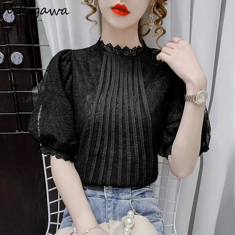 White Bloses Women 2024 Blusas Mujer De Moda Puff Sleeve Vintage Summer Tops Chic Korean Summer Lace Temperament Blouse Shirts