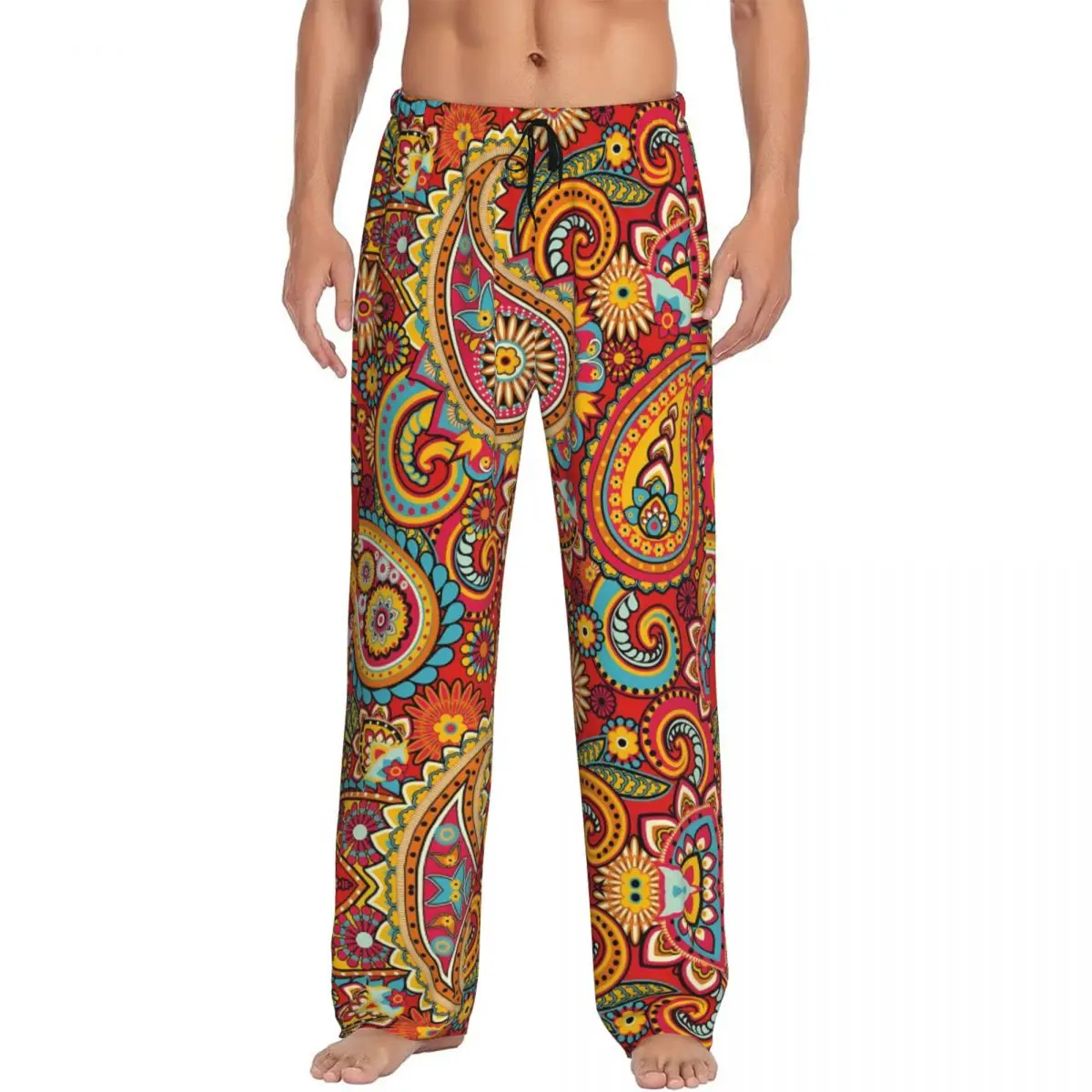 

Custom Paisley Pajama Pants Men's Floral Pattern Lounge Sleep Stretch Sleepwear Bottoms with Pockets