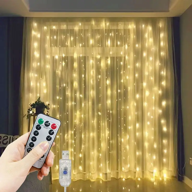 

USB LED String Light 8 Mode Remote Christmas Fairy Garland Curtain Light Decor For Home Holiday Decorative New Year Party Lamp