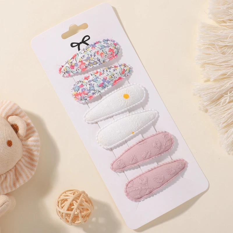 

6 шт./компл., новая детская заколка для волос с милым принтом из хлопка и сплава для маленьких девочек, милые детские головные уборы, детские аксессуары для волос, подарки
