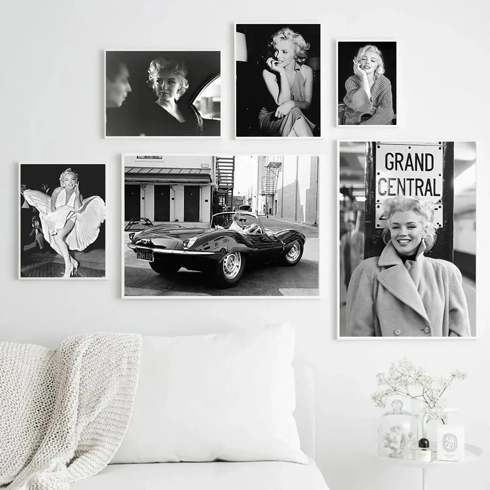 Vintage Marilyn Monroe Poster Canvas Black White Fashion Movie Star Wall Art Painting Pictures Decoration Living Room Home Decor