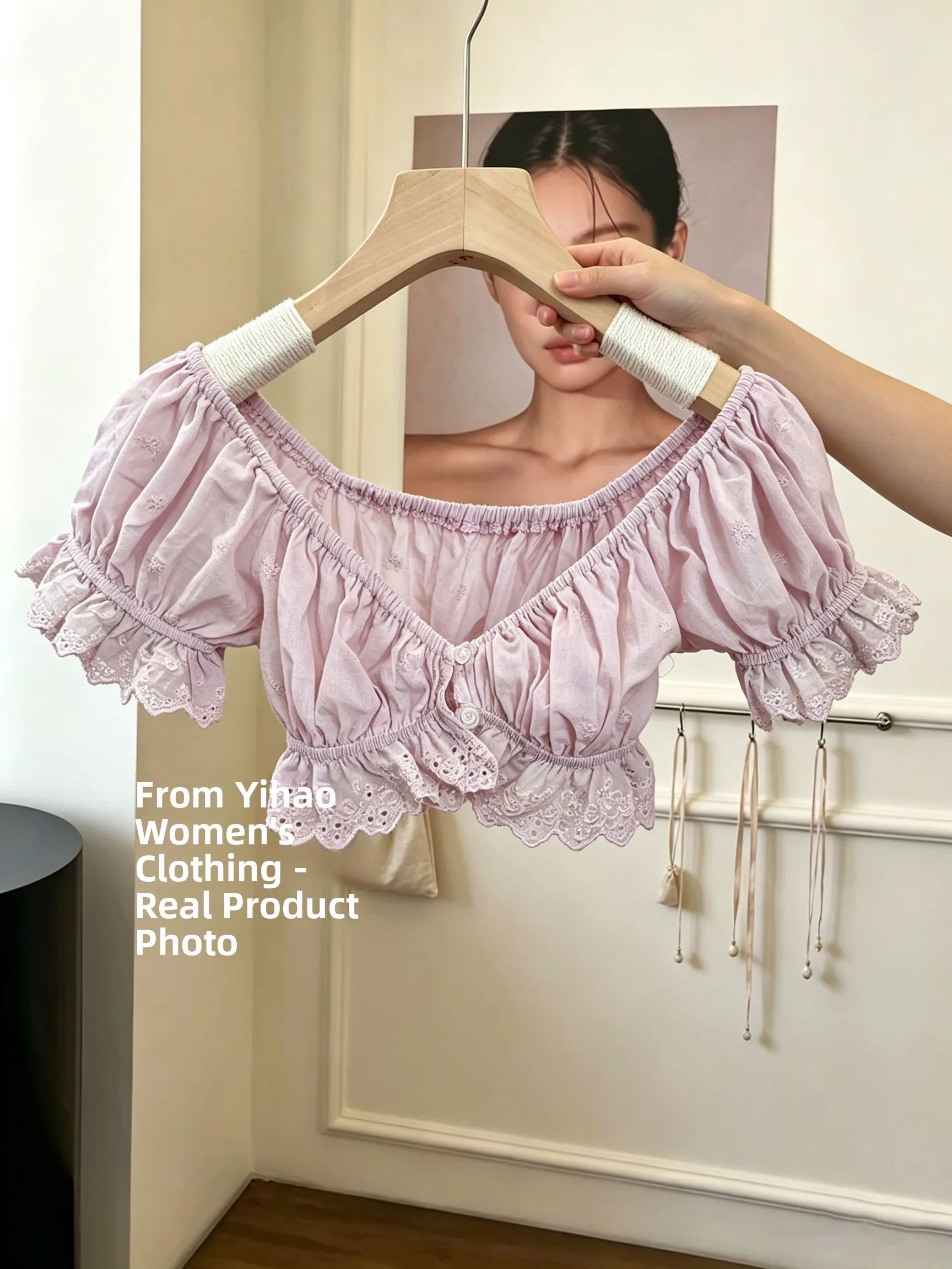 Sexy Pure Desire Embroidered Ultra-Short Bubble Sleeve T-Shirt Strap Vest Women Hot Girl Design Cover up Top Summer Fashion