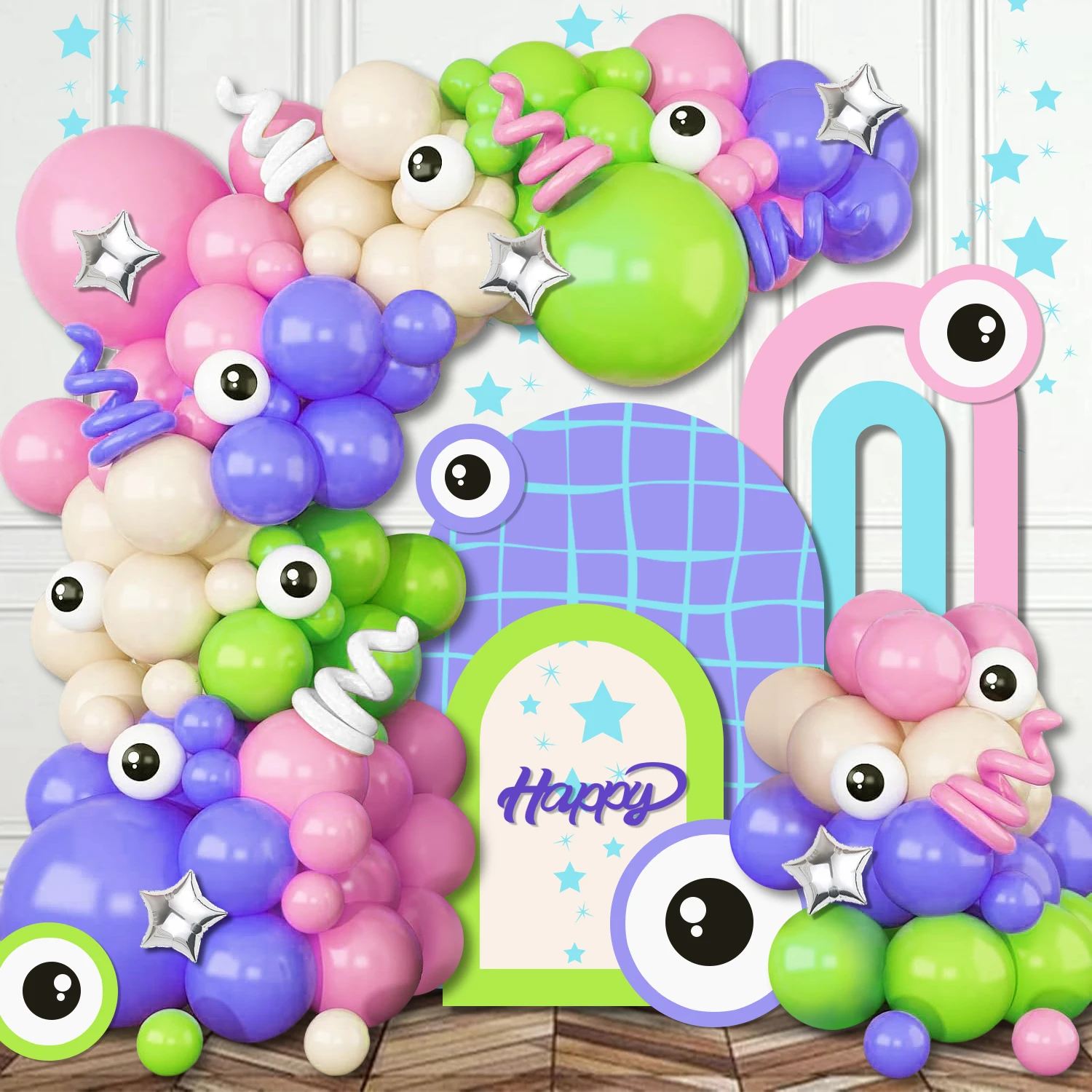 104-Piece Monster Balloon Arch Garland Set, Pink, Purple, Nude, Green Balloon Arch Monster-Themed Birthday Party Photo Backdrop Bachelor Party