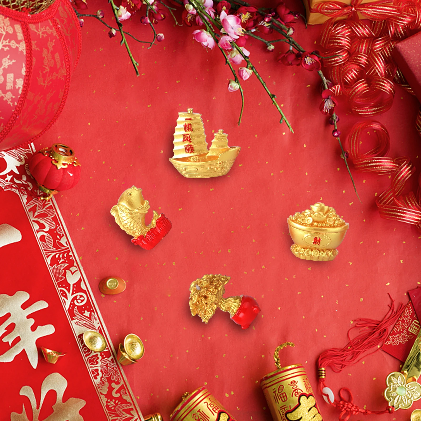 

8 Pcs Resin Fortune Tree naments New Year Decoration Home Festive Auspicious Chinese Zodiac Ox Gift Desktop Adornment Home Decor