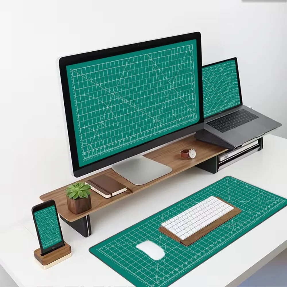 This office and gaming keyboard mouse pad features a minimalist green grid design alfombrillas gaming desk organizers and trays