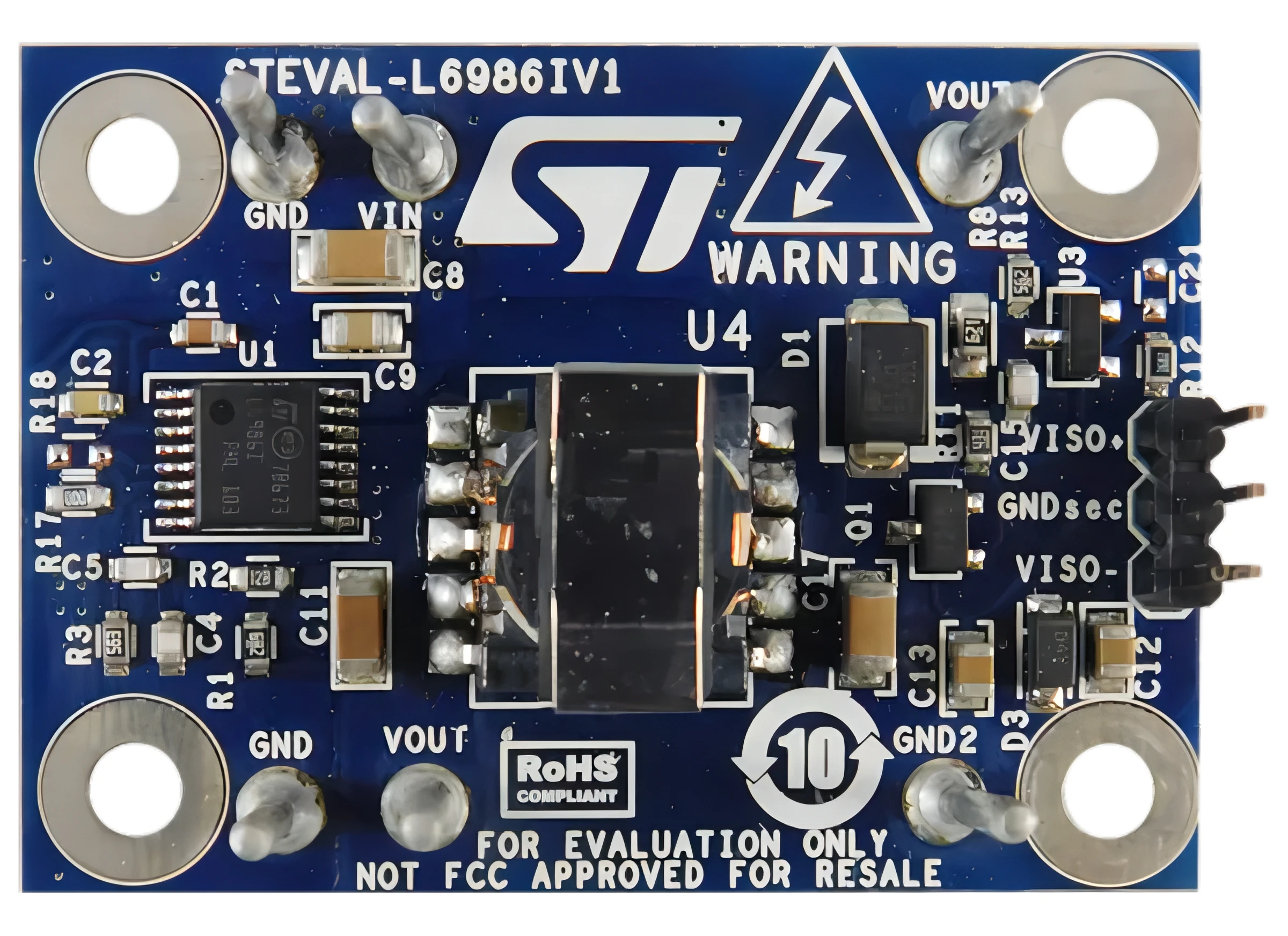 

STM STEVAL-L6986IV1 Evaluation Board, L6986I, Synchronous Iso-Buck Converter, Power Management