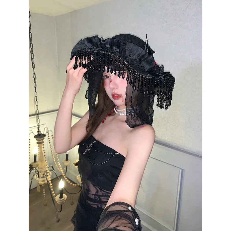 

DY20 Ретро шляпы ведьмы-маскарадные повязки с бантом шляпа волшебника для взрослых готическая Лолита косплей костюм аксессуары Хэллоуин Декор для вечеринки Gif