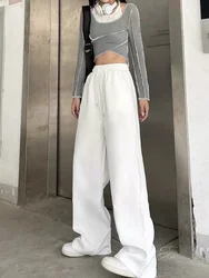 Pantalon coréen à jambes larges pour femmes, pantalon de survêtement, streetwear, vêtements de sport, fjLeisure, taille haute, blanc, été, nouveau, 2024