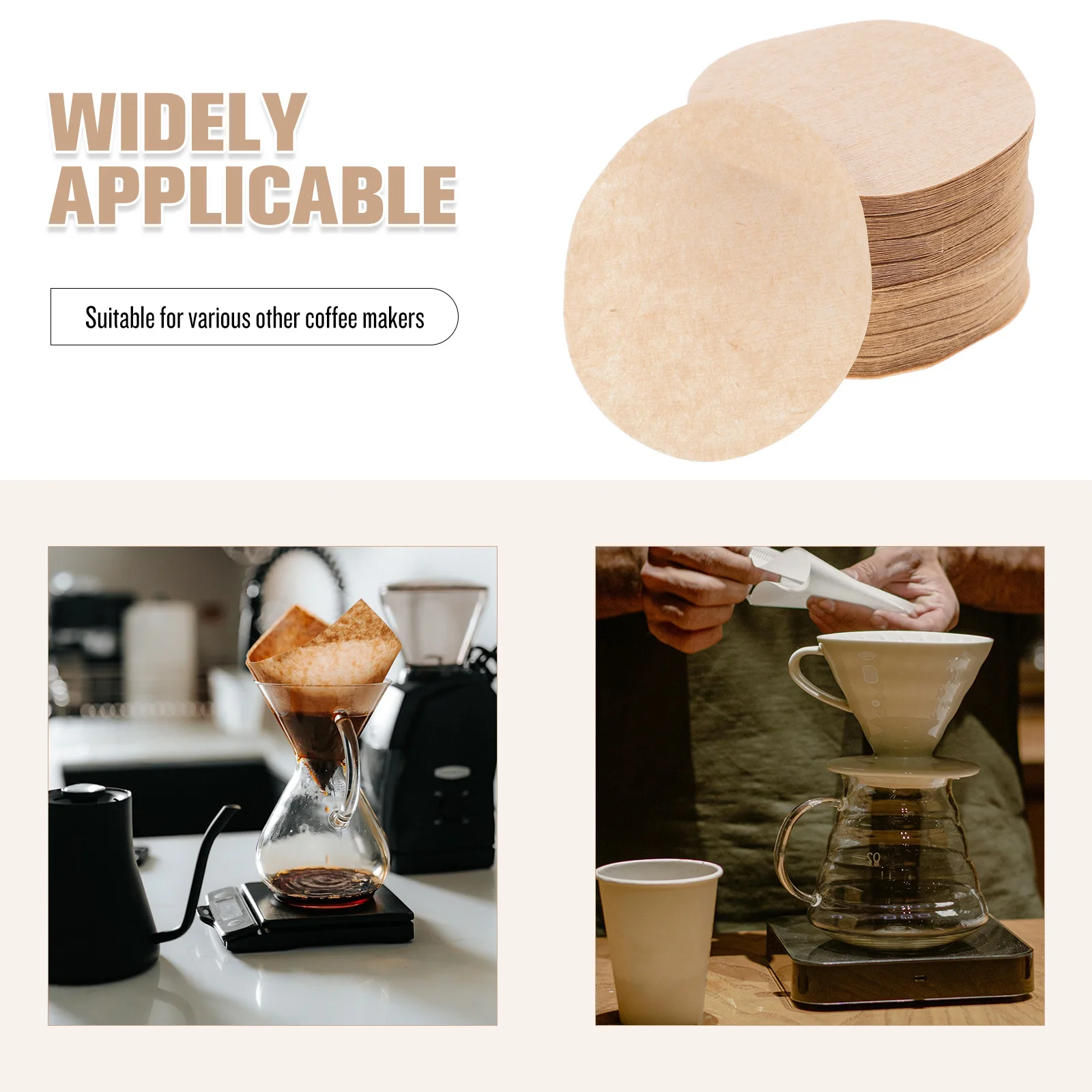200 قطعة من ورق فلتر القهوة المستدير غير المبيض، نفاذية عالية، طعم نقي، متوافق مع ماكينات صنع القهوة المختلفة، فلتر إسبرسو