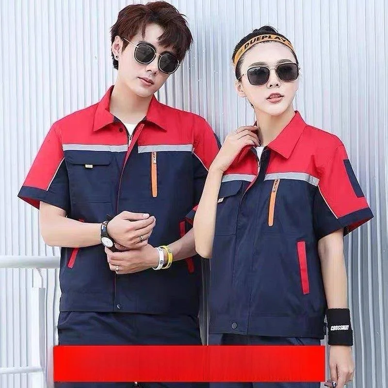 

Летний рабочий комплект для мужчин: тонкая, впитывающая влагу спецодежда для авторемонта, прочная рабочая одежда из смесового хлопка для мастерских