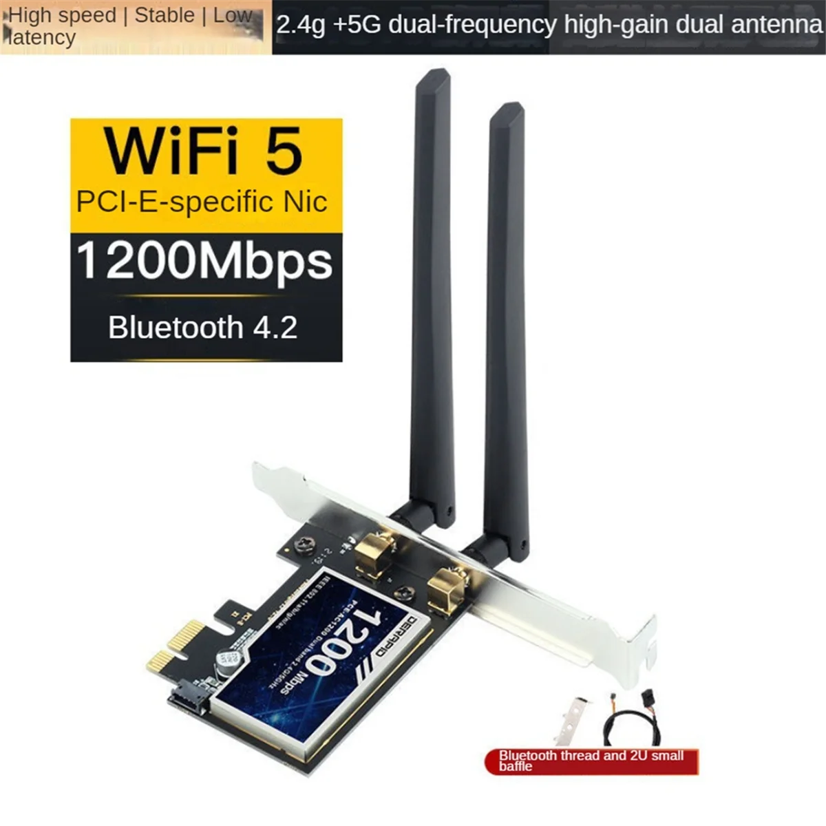 Tarjeta de red inalámbrica WiFi5, 1200M, Bluetooth 4,2, 2,4G + 5G, banda Dual