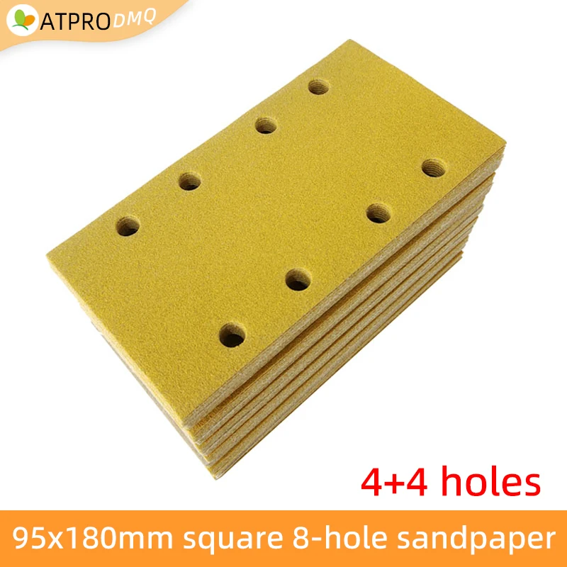 95x180mm Square Yellow Sandpaper 8-hole Vacuuming Flocking Abrasive 4+ 4-Hole Car Paint Sanding Sandpaper