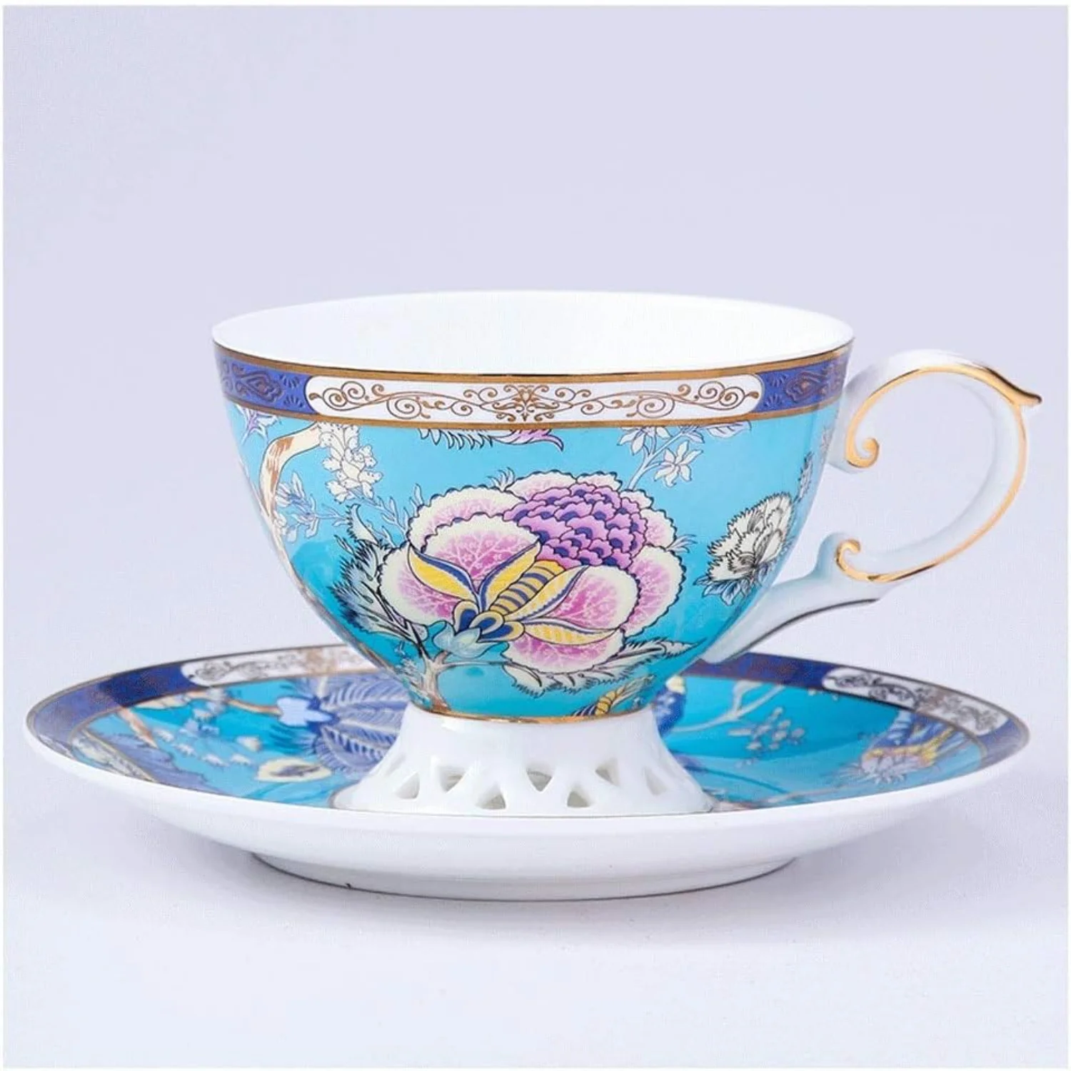 

Luxury Bone China Coffee Cup and Saucer Set - High-end British Afternoon Tea Cup with European Ceramic Flower Design for Coffee,