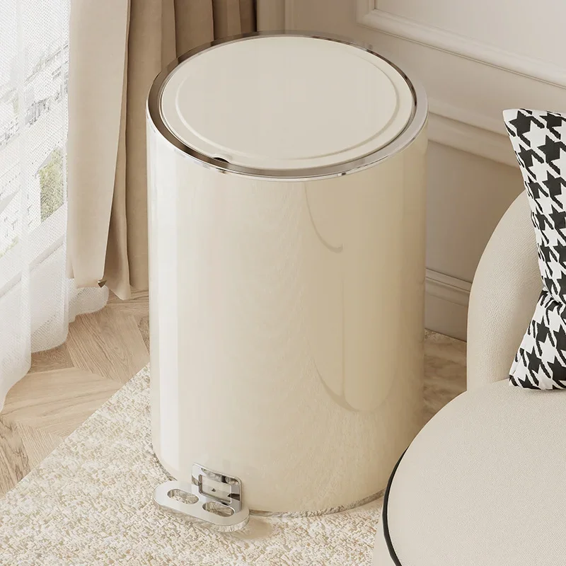 2023 New Circular Trash Can Household Pedal Large Capacity Toilet Kitchen Living Room Stainless Steel Trash Can with Lid