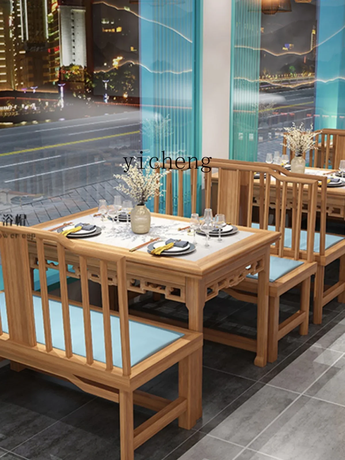 Solid Wood Against the Wall Card Seat Sofa Catering Restaurant Barbecue Hot Pot Restaurant Tea Table Chair Combination