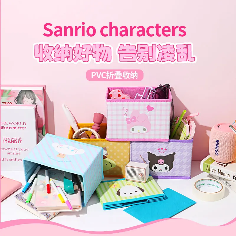 

Sanrio series PVC folding storage box kuromi desktop organizer storage makeup placement box kuromi my melody cinnamoroll