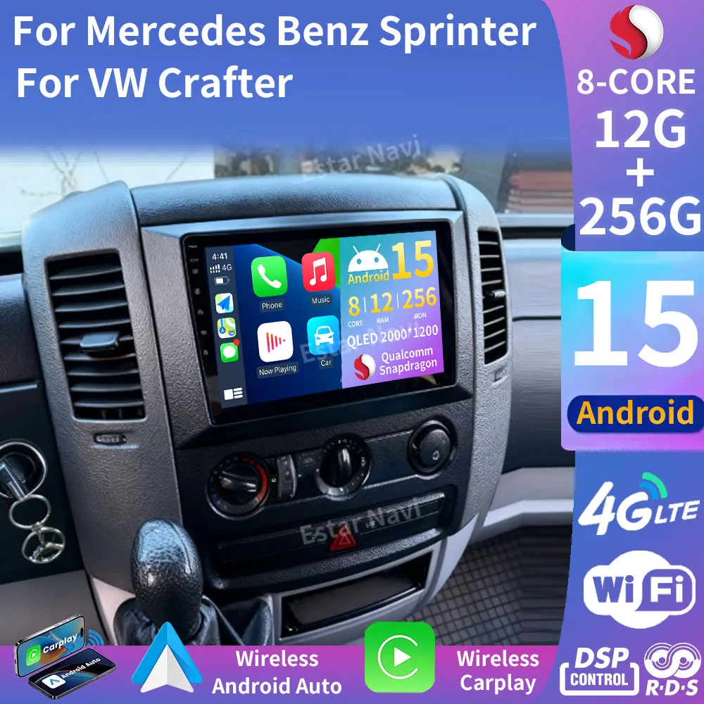 Android 15 2K Incell Screen Auto For Mercedes Benz Sprinter Volkswagen Crafter 2006 - 2016 GPS Carplay Navigation DVD Multimedia