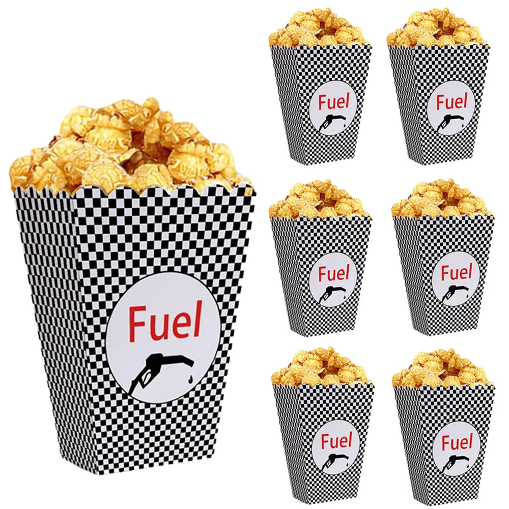 6/12/24pcs Race Car Fuel Can Popcorn Boxes Black and White Checkered Flag Treat Boxes Racing Car Themed Birthday Party Supplies