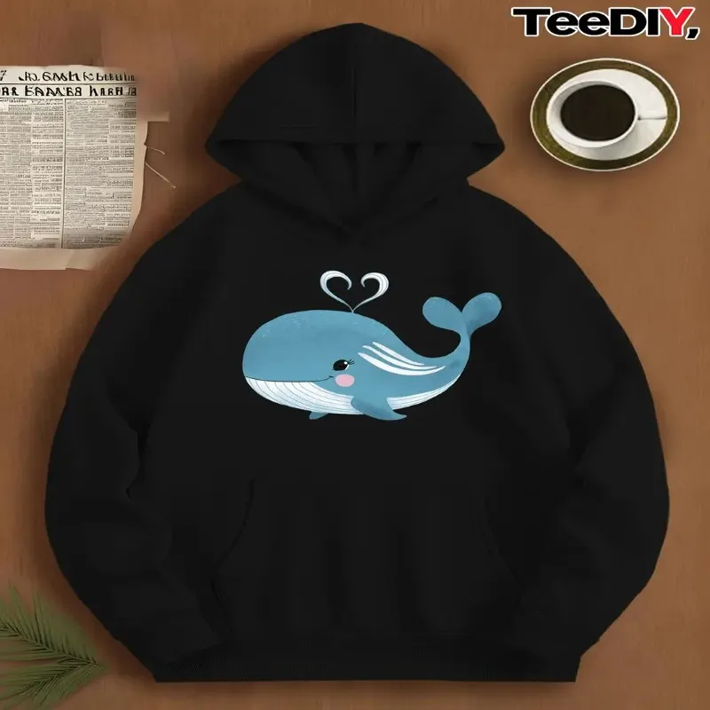 Otoño otoño mujer sudadera ropa de gran tamaño mujer de talla grande ballena siempre te amo estampado de dibujos animados tela transpirable de algodón puro