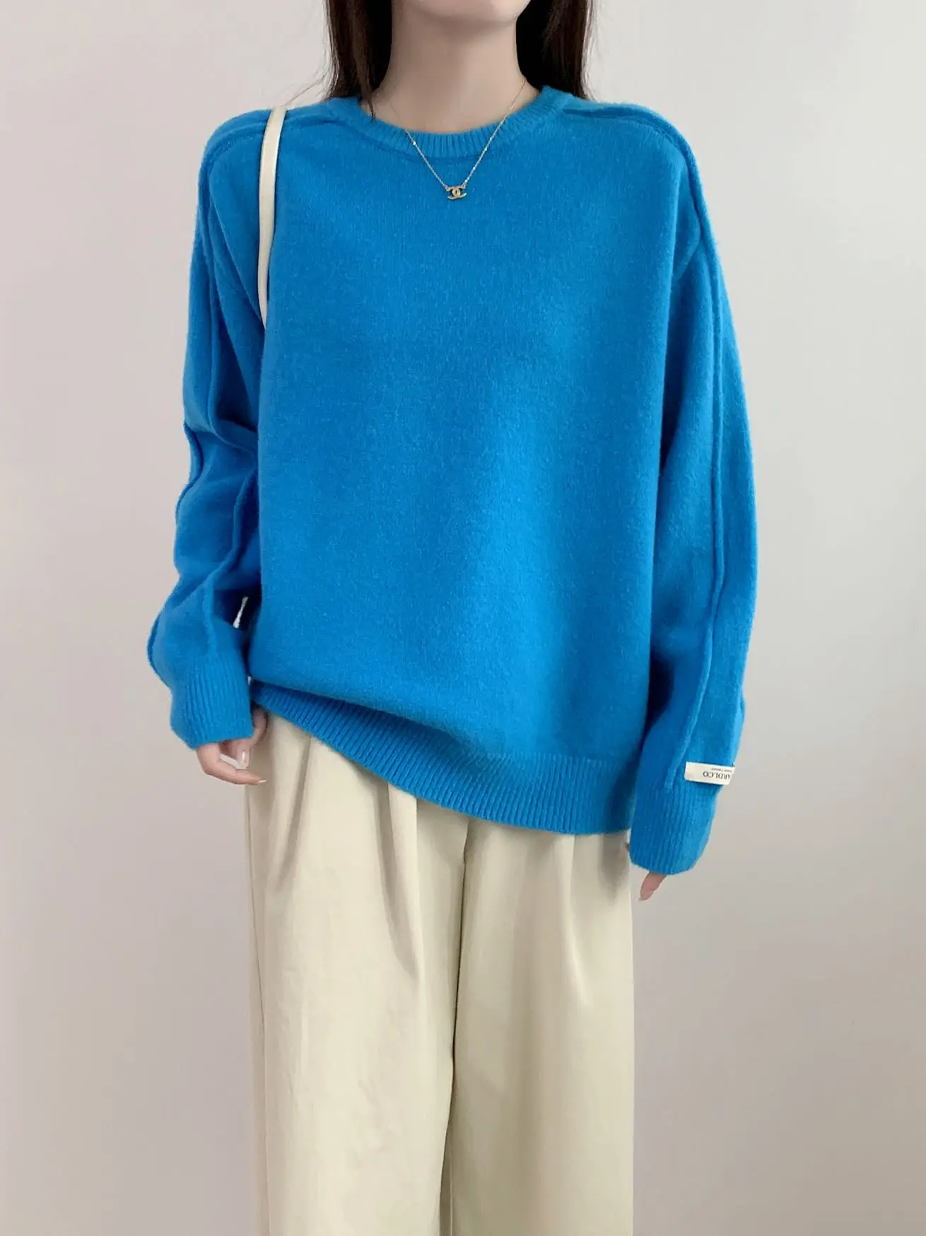 가을 겨울 한국 스타일 레이지 패션 라운드 넥 니트 두꺼운 스웨터 루즈 베이스 레이어 부드럽고 아늑한 롱 스웨터 색상