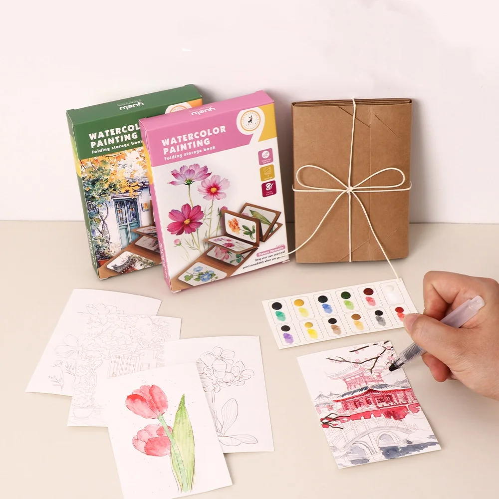 

Профессиональный набор акварельных красок — 12-цветная палитра с подушечкой из крафт-бумаги, портативный художественный набор для художников и начинающих