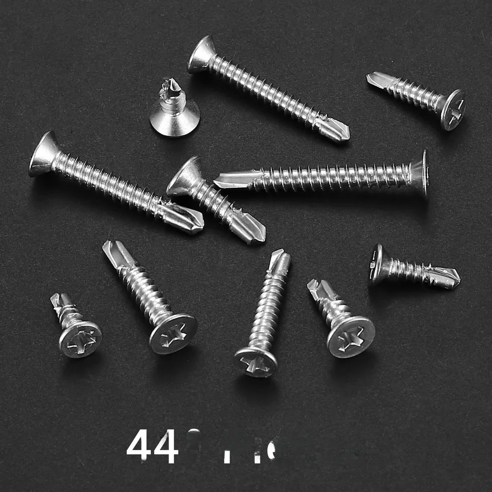 440pcs 410 Stainless Steel Flat Head Cross Self Drilling Screws For Wood Metal Manual Tools And Power Tool Accessories