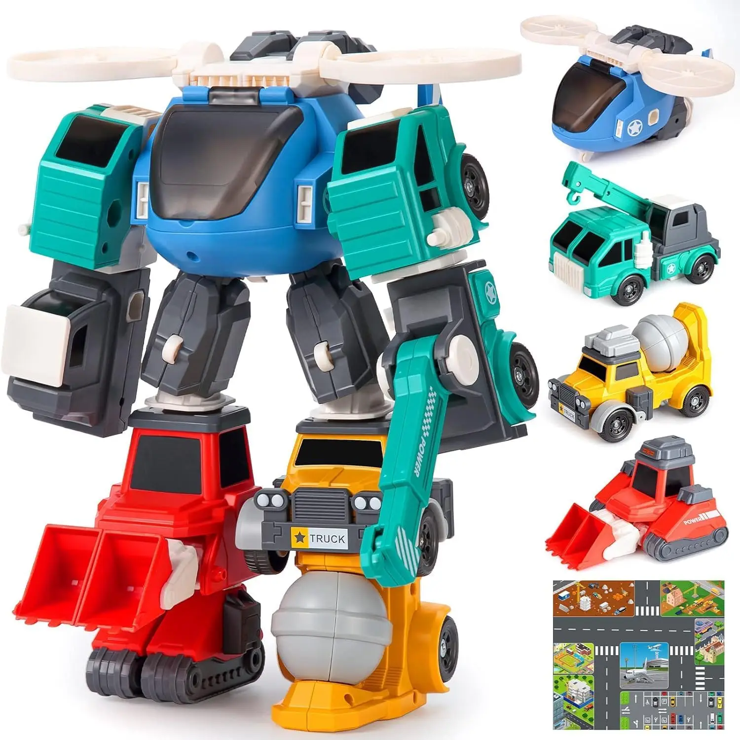 

Transform Robot Kids Toy Vehicles for Ages 3-6, 4 Magnetic Construction Trucks Vehicles Christmas Birthday Gifts for Boy