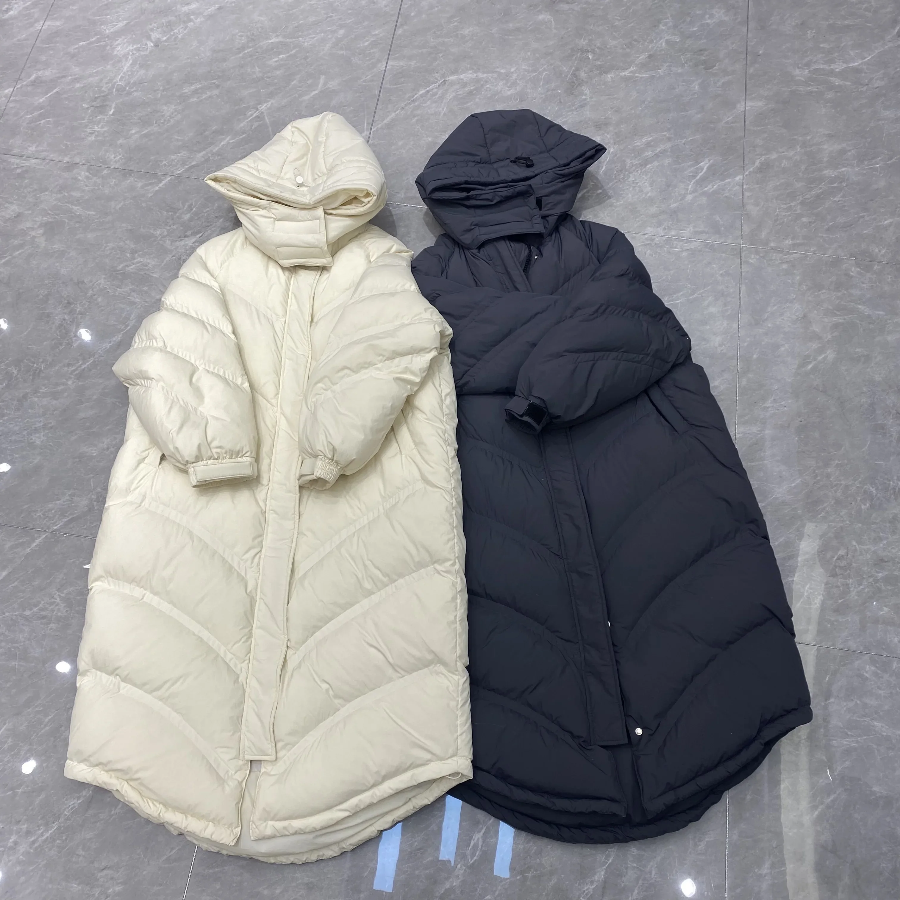 Winter European Women's Down Jacket Commuting Hooded Parker Straight Tube Down Jacket